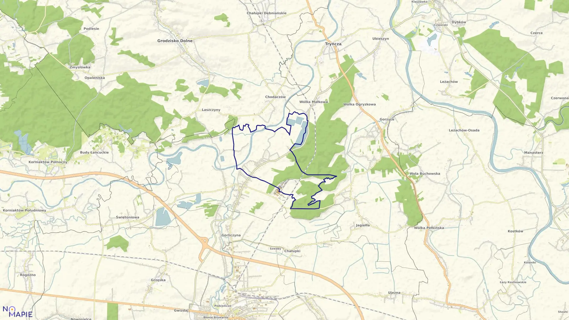 Mapa obrębu Gniewczyna Tryniecka w gminie Tryńcza