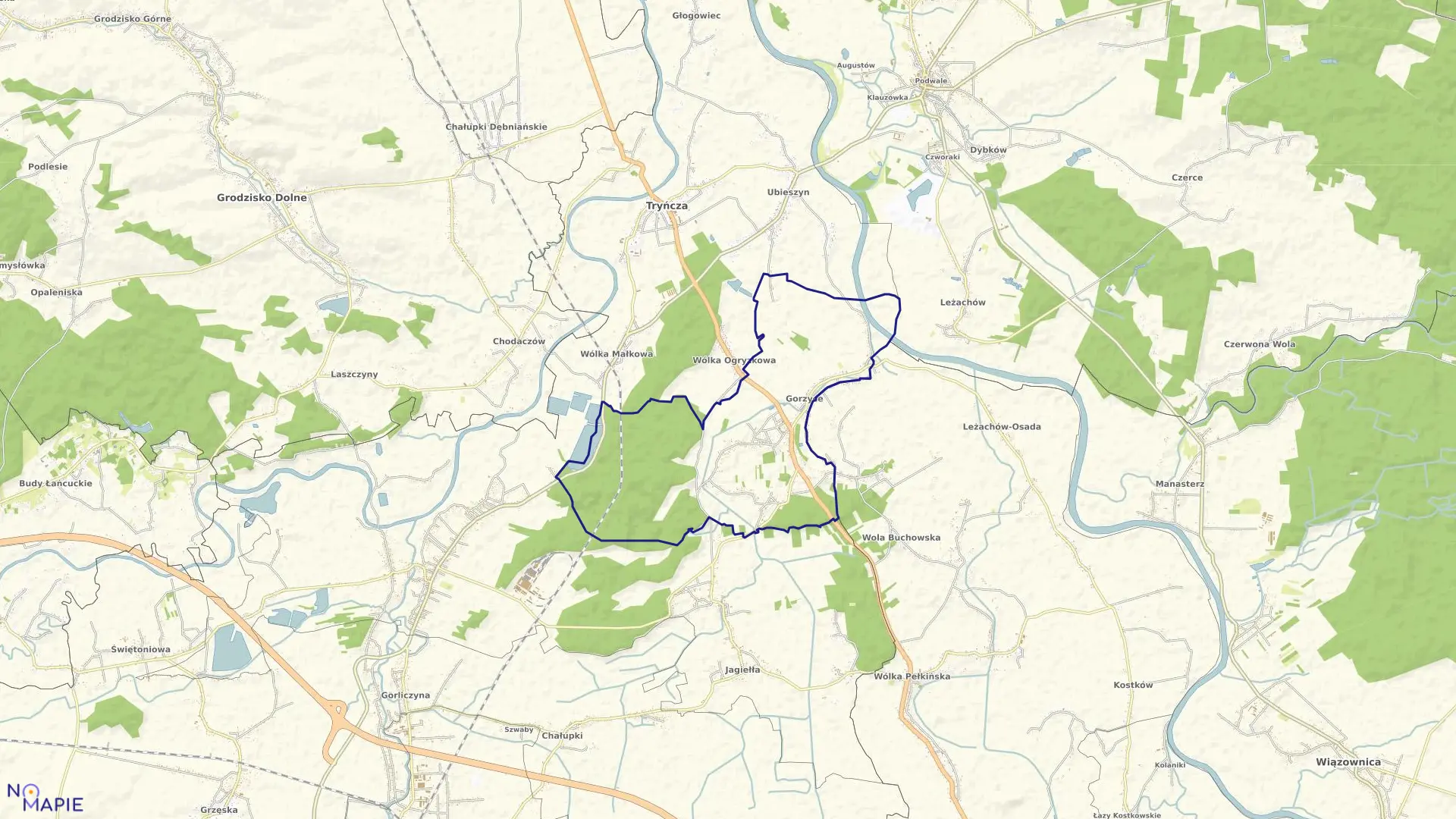 Mapa obrębu Gorzyce w gminie Tryńcza