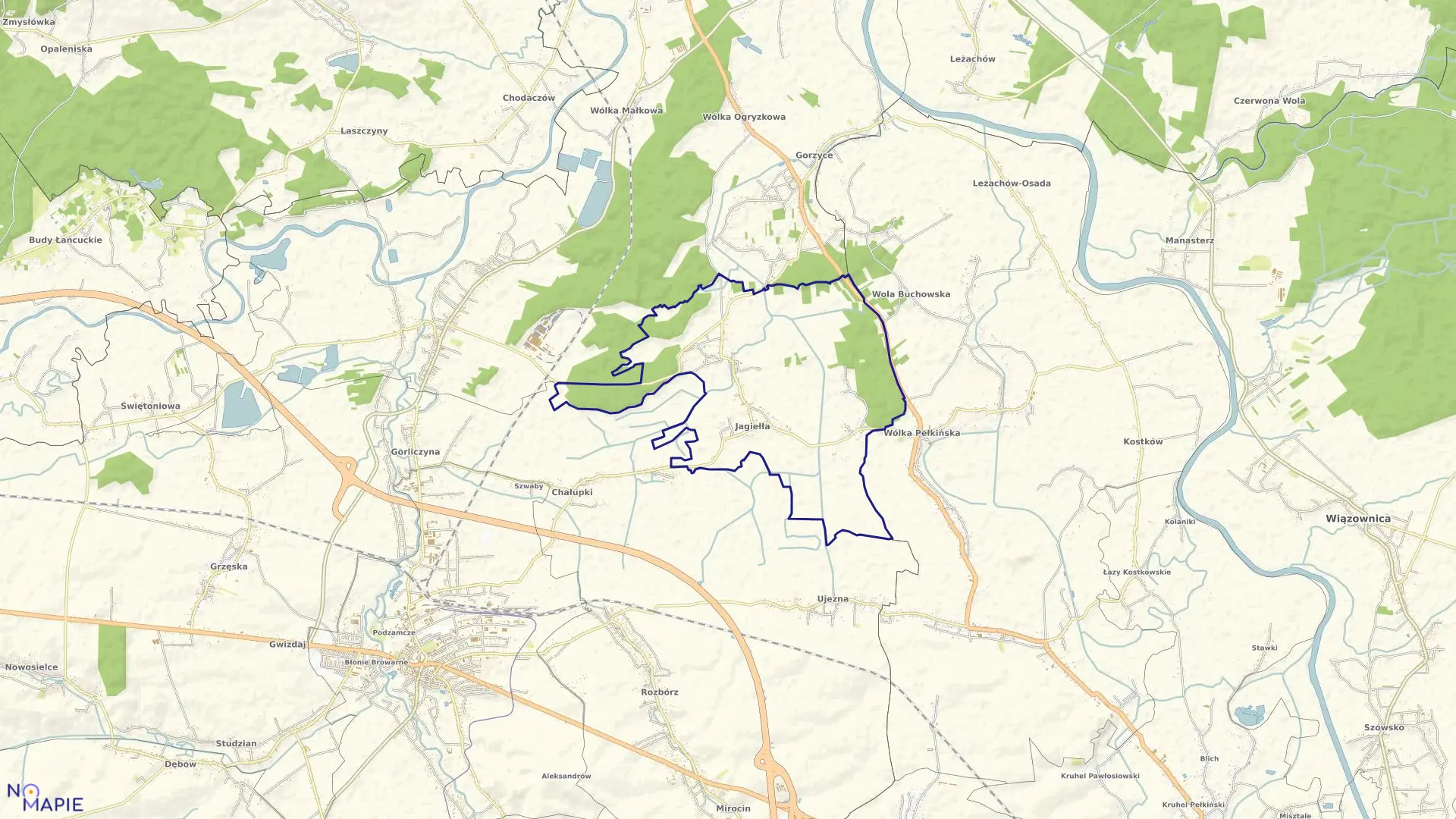 Mapa obrębu Jagiełła w gminie Tryńcza