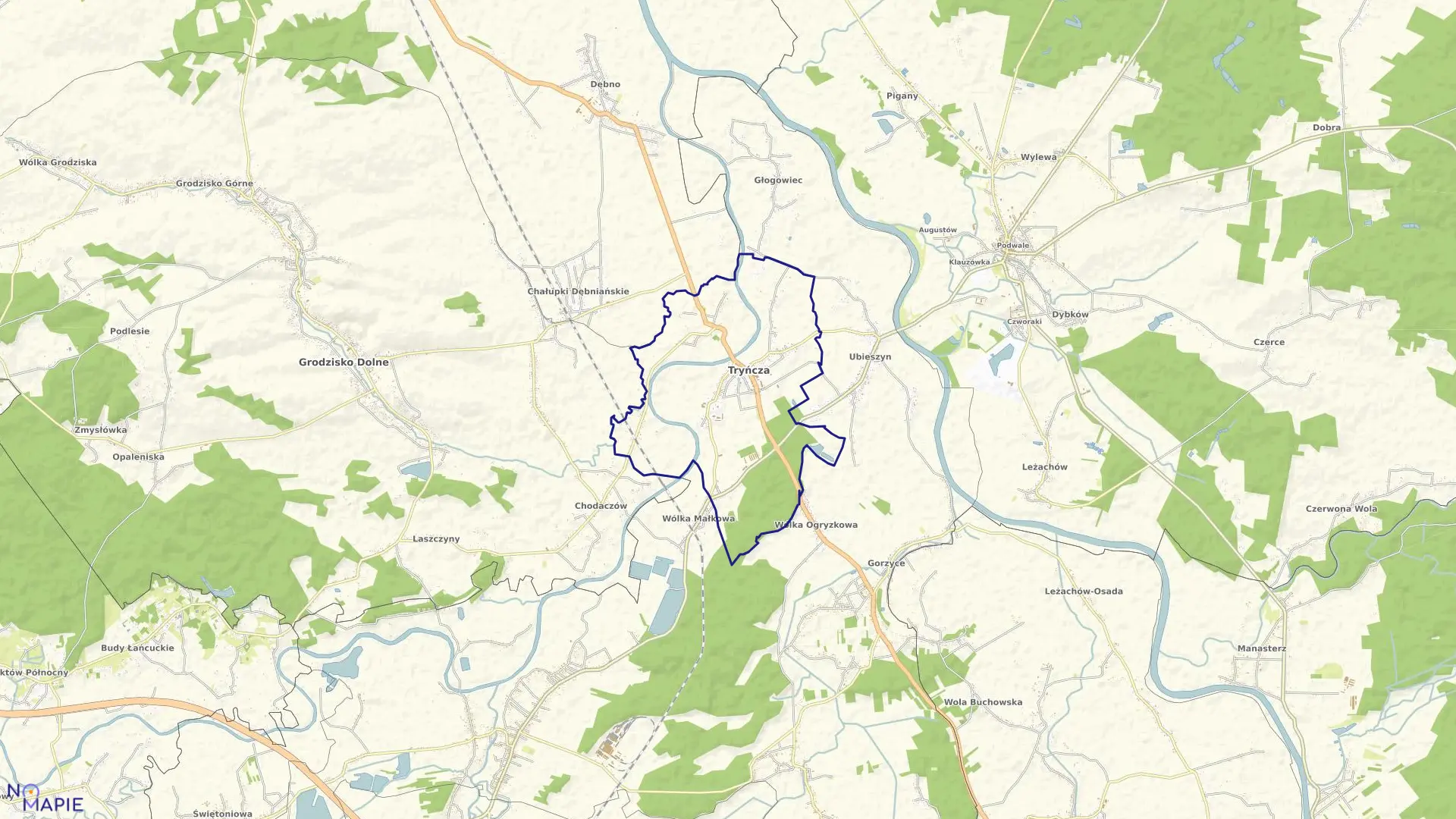 Mapa obrębu Tryńcza w gminie Tryńcza