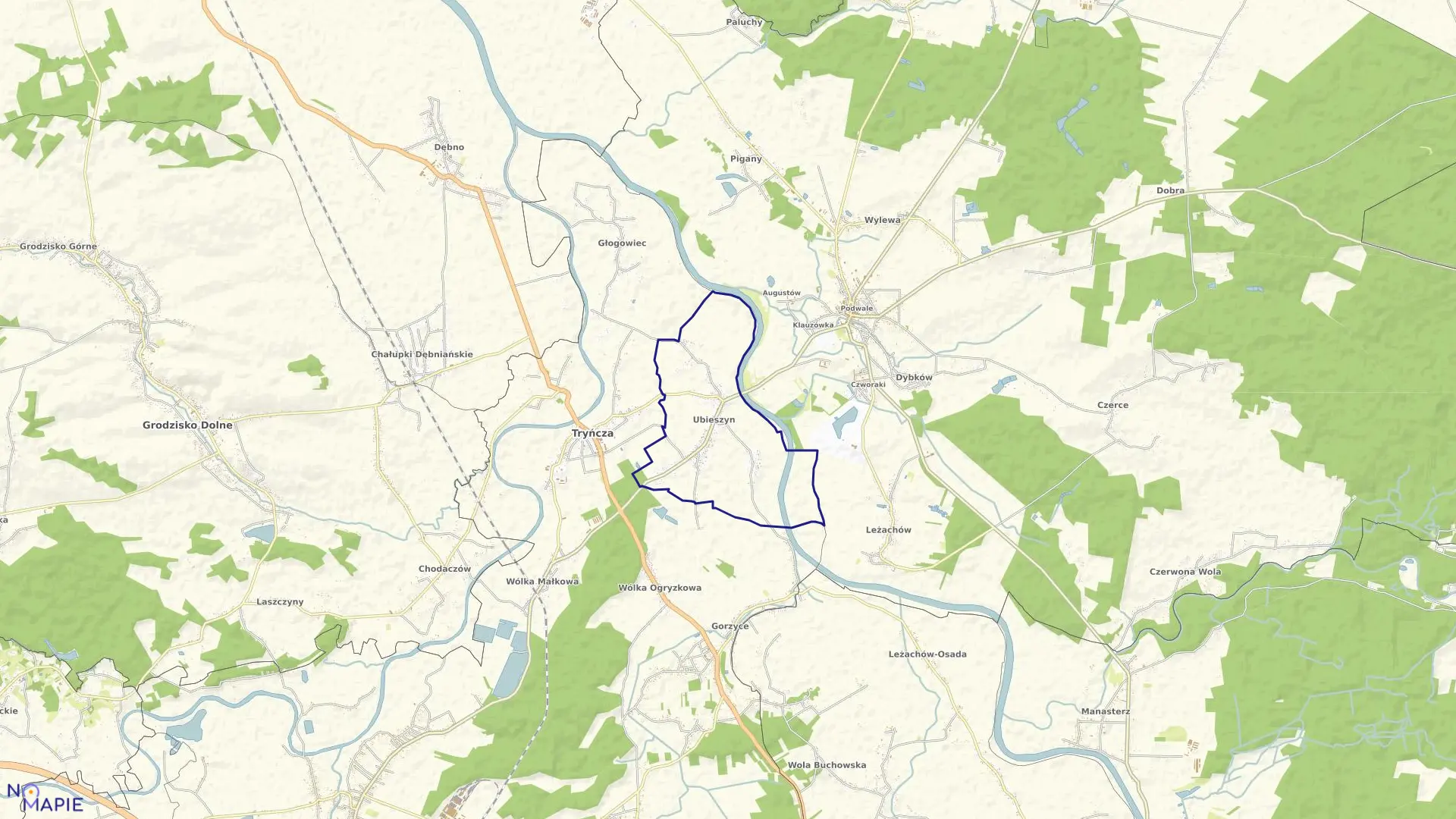 Mapa obrębu Ubieszyn w gminie Tryńcza