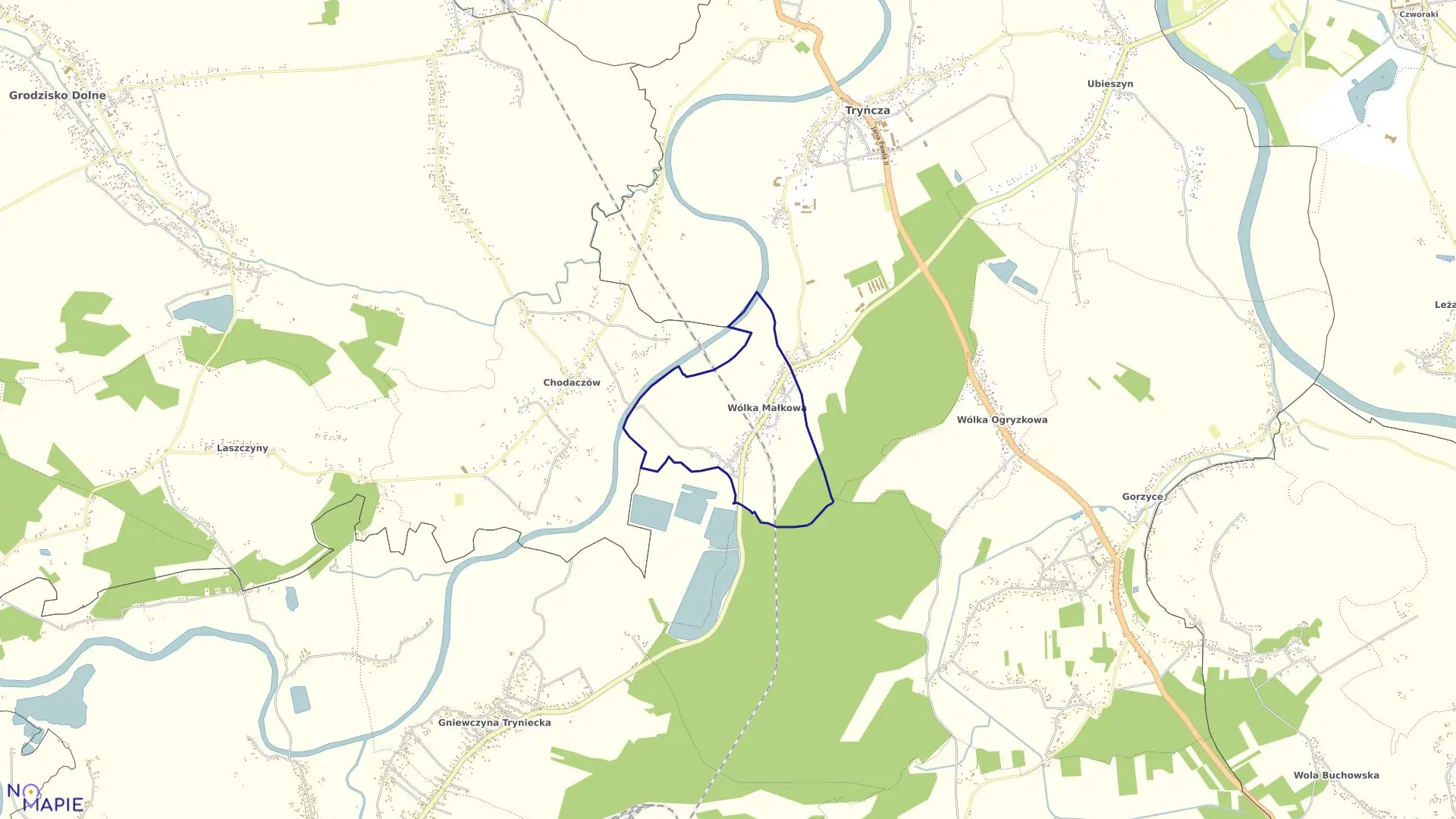 Mapa obrębu Wólka Małkowa w gminie Tryńcza